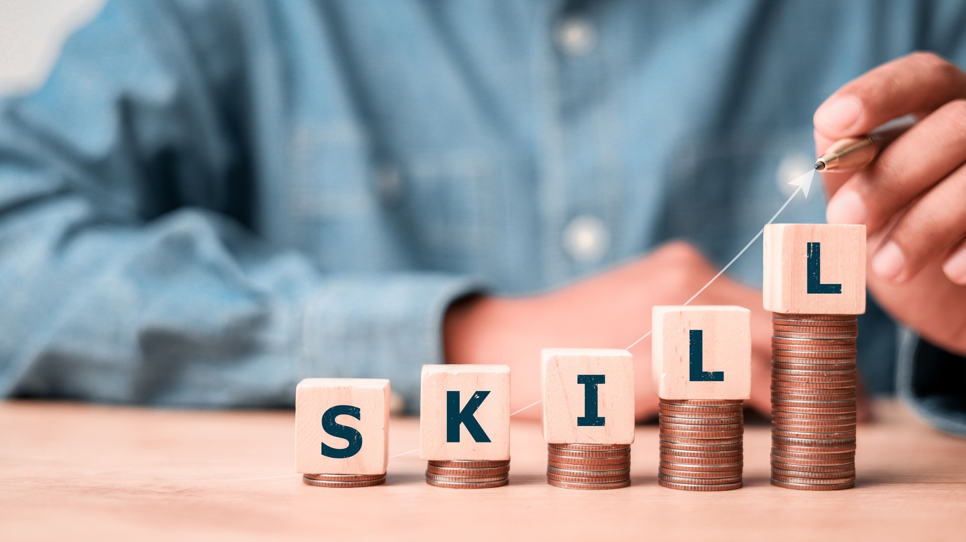 skills icon on wooden cube. Upskilling and personal development concept. Skill training, education, learning, ability. Upskilling, reskilling, skills icon on wooden cube. Upskilling and personal development concept. Skill training, education, learning, ability. Upskilling, reskilling,